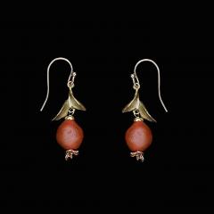 Pomegrante Tear Drop Wire Earrings - Granatapfel Ohrhänger