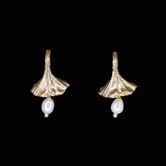 Gingko Wire Earring with pearls - Gingko-Ohrhänger mit Perle