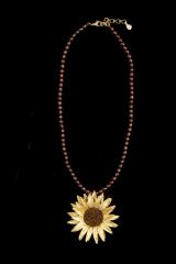 Sunflower Large Brown Pearl Pendant - Sonnenblumen Perlencollier